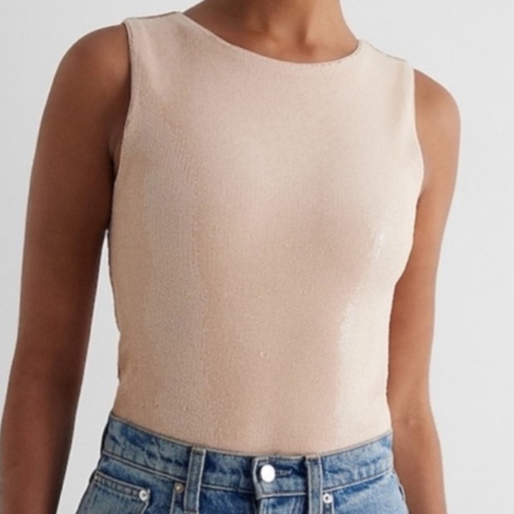 Express‎ Elevated Cream Sequin Sleeveless Crew Ne… - image 15